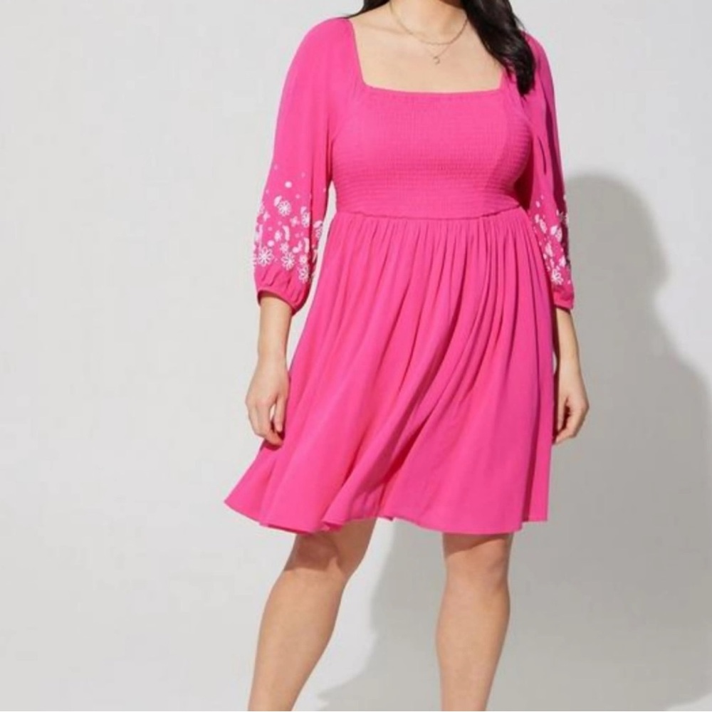 Torrid Pink Fit and Flare Dress with Bishop Sleeves